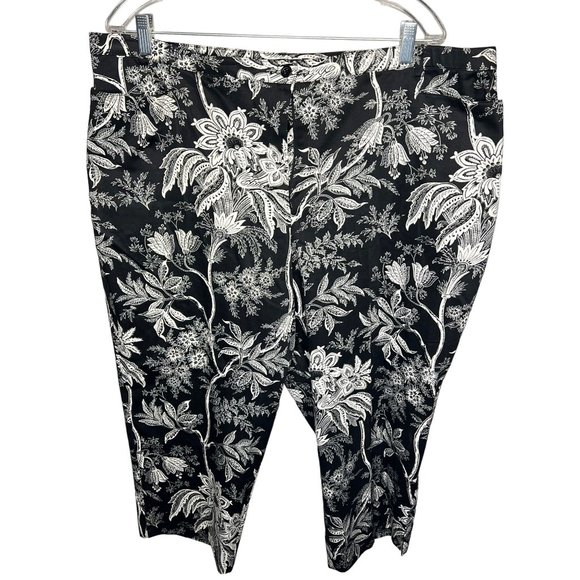 Tribal stretch size 20W capris black & white floral pockets stretch - Picture 1 of 7